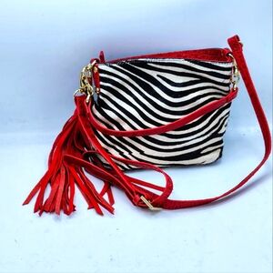 Carlos Falchi Zebra Print Crossbody Bag with Red Accents